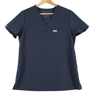 FIGS Blue Scrub Womens XS Technical Collection Navy Blue Scrub Top V Neck Pocket